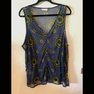 Gorgeous Royal Blue & Green Sunburst Pattern Sleeveless Top XL